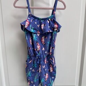 Wonder Nation 3T Girls Blue Tropical Parrot Cami Romper with Ruffled Neckline